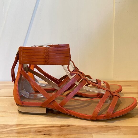 Coach Nillie Gladiator Sandals Size 39 In Burnt Orange Leather With Back Zipper - Picture 5 of 16
